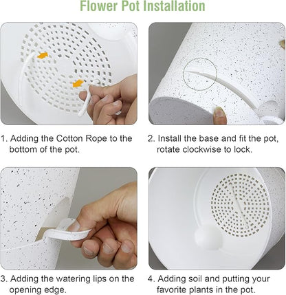 12 inch Large Self Watering Pots, Plant Pots with Mesh Drainage Holes for Indoor Outdoor Plants, Plastic Planters with Deep Reservoir for Garden House Flower Plants, Speckled White