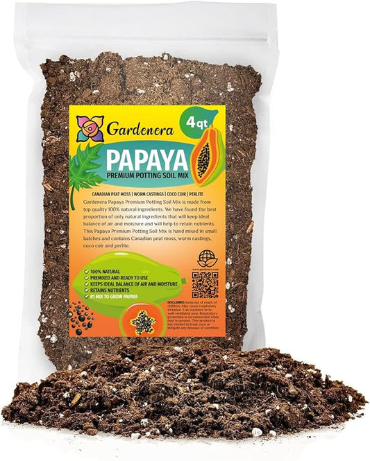 Gardenera Papaya Potting Mix - Promote Strong Roots and Bountiful Yield with Our Premium Blend - 4 Quart