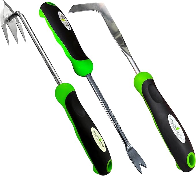 Garden Guru Patio Crack Weeder, Dandelion & Root Weeder Tool - Stainless Steel Weed Puller w Ergonomic Handle for Patio Sidewalk Driveway Cracks, Planting, Weeding, Flower & Vegetable Garden Care