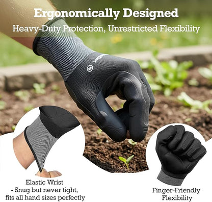 Thorn Proof Gardening Gloves for Women & Men (2 Pack) - 3X Anti-Slip Grip, Reinforced TPE Palm & Breathable Nylon - for Pruning Roses, Landscaping, Sharp Mulch (Black-2Pairs, Medium)
