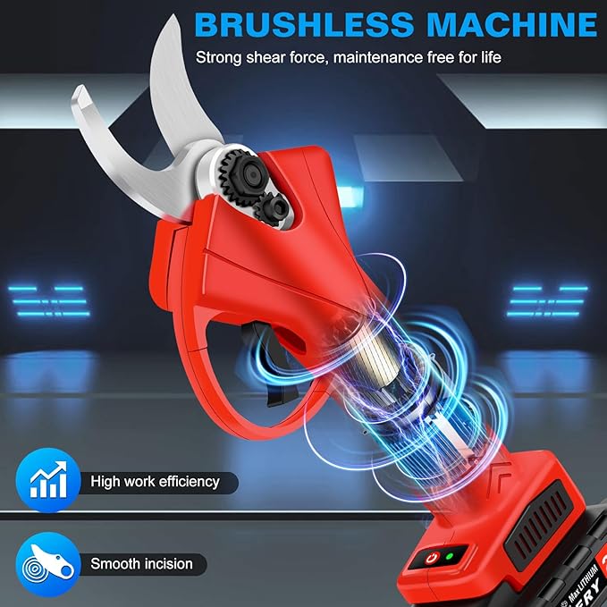 Electric Pruning Shears Cordless, Branch Cutter, Trimming Scissors Battery Power, 30mm (1.2 Inch) Cutting Diameter, SK5 Blade Tree Trimmer, 2 Rechargeable 2ah Lithium Batteries