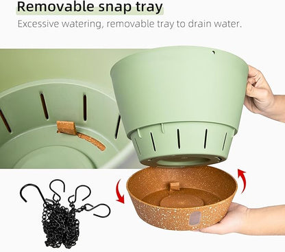 QCQHDU 2 Pack 10 Inch Hanging Planters for Indoor Outdoor Plants, Hanging Baskets Flower Pots with Reservoir Tray & Visible Water-Level