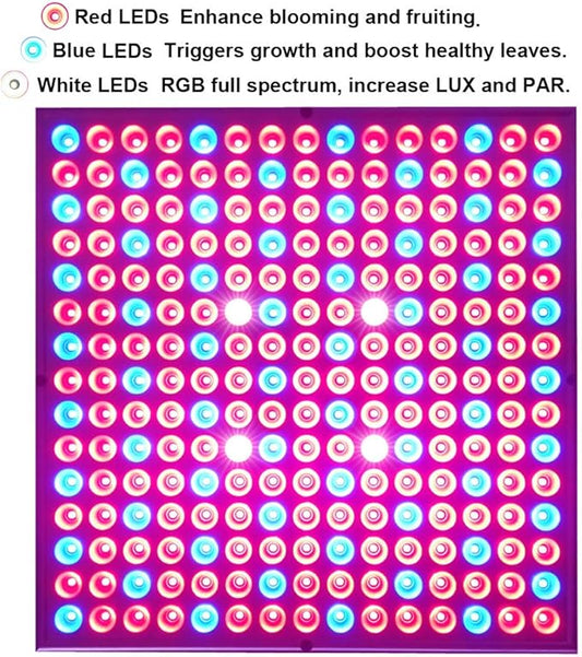 LED Grow Light 225 LEDs Plant Lights Red Blue White Panel Growing Lamps for Indoor Plants Seedling Vegetable and Flower (2 Pack)