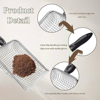 2 PCS Gardening Soil Sifter 3.8 & 5mm Mesh Stainless Steel Compost Sieves with Handle Portable Scoop Shovels for Soil, Rocks, Sand, Dirt