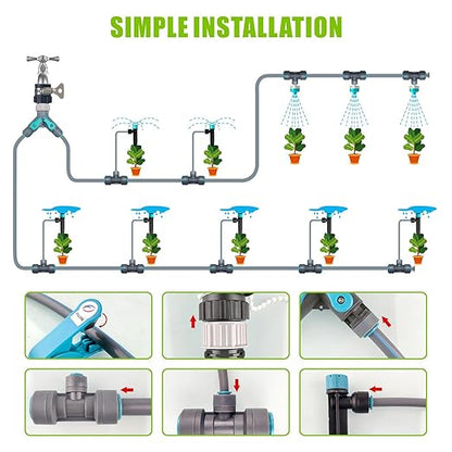 Drip Irrigation System Kit 230FT - Automatic Watering System with Quick Connector, Complete Water Irrigation System for Garden Lawn with 12mm 6mm Irrigation Tubing Adjustable Emitters