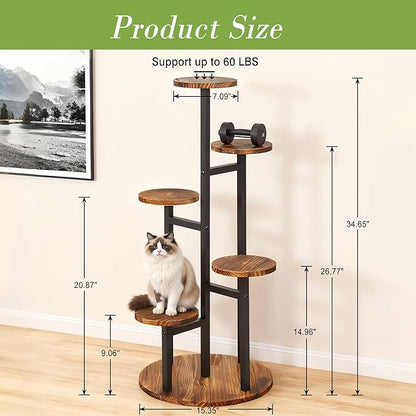 VECELO 5 Tier Plant Stand Indoor Outdoor, Tall Metal Wood Flower Shelf for Multiple Plants, Small Tiered Round Corner Display Rack, Planter Pot Holder for Patio Garden Balcony Living Room Bedroom