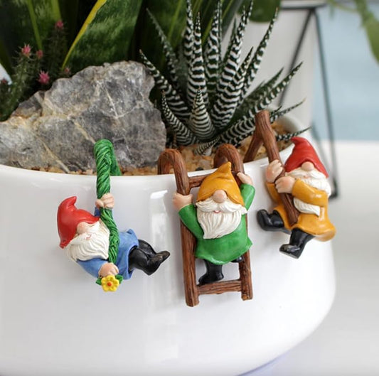 3Pcs Gnomes Set Indoor Outdoor Decor, Miniature Flower Pot Figurines Statue for Fairy Garden Desk Ornament Yard Dwarf Office Window