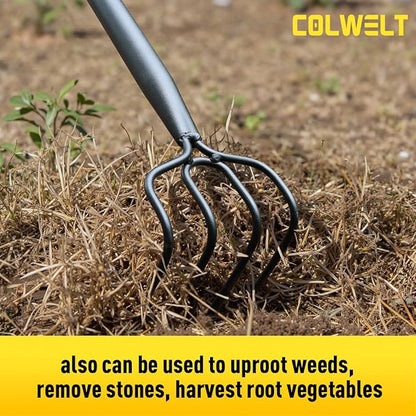 Colwelt 4 Tines Garden Cultivator Rake 59'', Hand Tiller Garden Tool with Sharp Forged Steel Head, Cultivators for Gardening with Long Handle, Garden Tiller for Digging Loosening Weeding