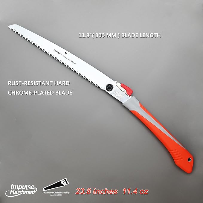 TONMA Professional Folding Saw [Made in Korea] 12" (300mm) Large Teeth Portable Pruning Hand Saw for Wood Cutting, Outdoor Camping, Gardening, Japanese Craft Plating Impulse Hardened Stainless Blade