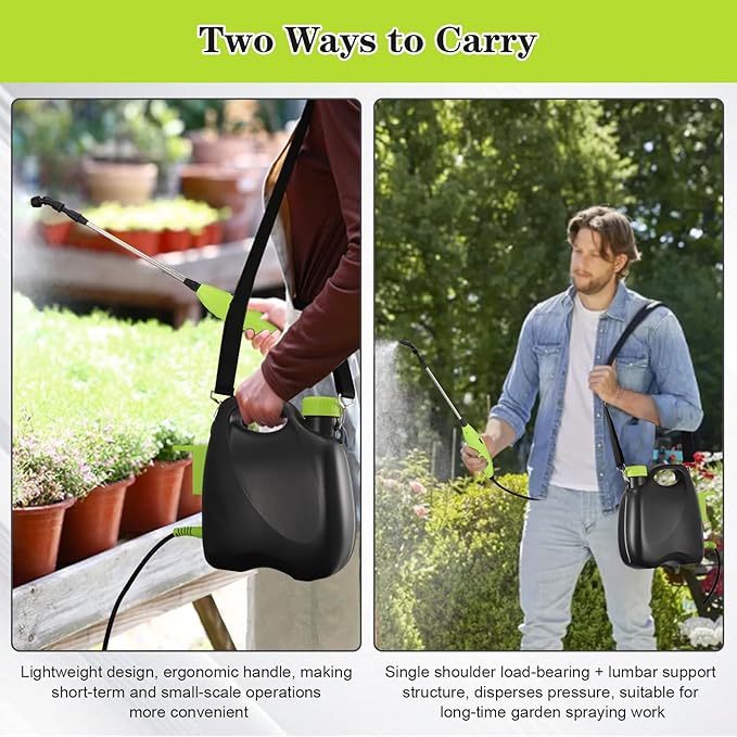 abcGoodefg Weed Sprayer Battery Operated, Electric Rechargeable Sprayer 1.35 Gallon with 3 Mist Nozzles, Retractable Wand, Water Sprayers with Adjustable Shoulder Strap for Yard, Lawn and Garden