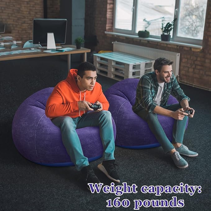 Realspring Inflatable Bean Bag Chairs Outdoor Blow up Camping Chairs Inflatable Lazy Sofa Folding Portable Bean Bag Loungers Couch for Movie Night(Blue,12 Pcs)