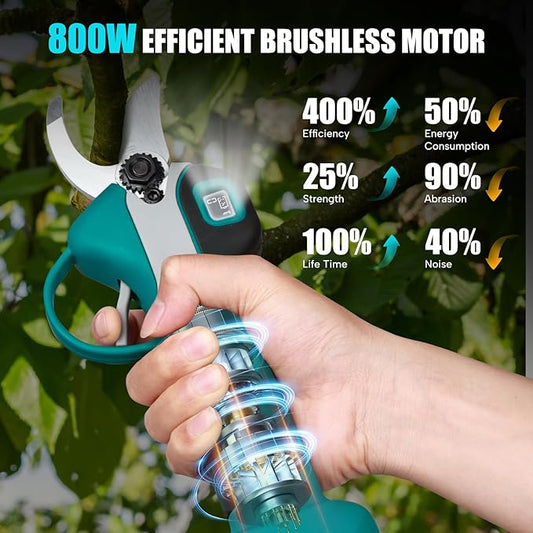 Cordless Electric Pruning Shears for Makita 18V Battery, Brushless Portable Pruner 1.2'' (30mm) Cutting Diameter w/LED Display, 4 Wrenches for Gardening Tree Branch (Battery NOT included)