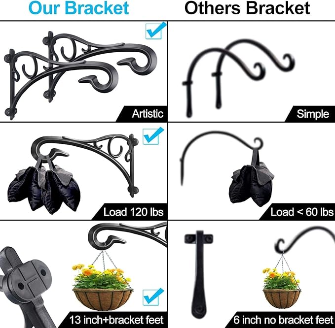 Hanging Plant Bracket, Heavy Duty Artistic Garden Hook (13 Inches/2 Pack) Thicker More Durable Rust-Resistant, for Hanging Plants, Bird Feeders, Lanterns, Potted, Outdoor Indoor Hanging Brackets Hooks
