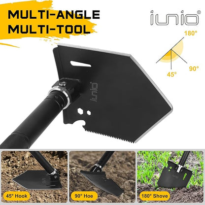 iunio Camping Shovel,Shovel Folding, Portable, Multitool, Foldable Entrenching Tool, Collapsible Spade, for Backpacking, Trenching, Hiking, Survival, Car Emergency