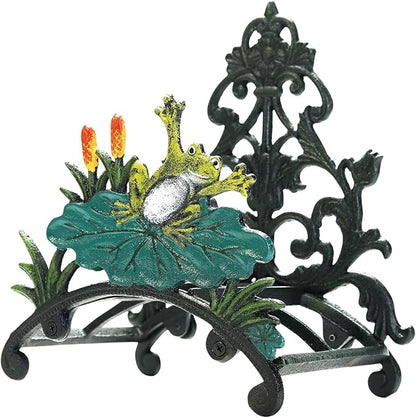 Sungmor Cast Iron Heavy Duty Garden Hose Holder - Decorative Hand-Painted Frog Wall Mounted Water Hose Hanger - Wall Decoration Hanging Hose Rack - Hose Reel Storage Butler - Metal Hose Stand