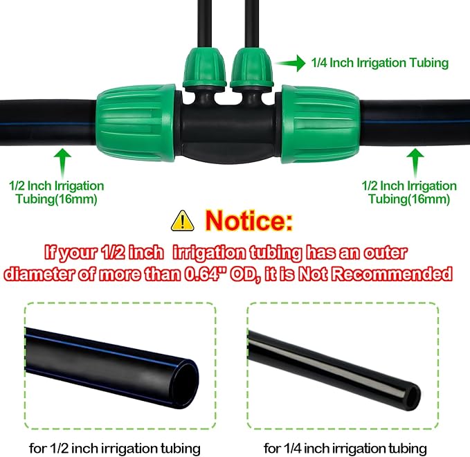 10 Pack 1/2 Inch To 1/4 Inch Drip Irrigation Fittings (1/2" ID x 0.65" OD), Drip Line Irrigation Locked Barbed 1/2" To 1/4" Adapter 1/2 Inch To 1/4 Inch Reducer Tee