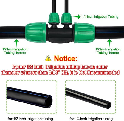 10 Pack 1/2 Inch To 1/4 Inch Drip Irrigation Fittings (1/2" ID x 0.65" OD), Drip Line Irrigation Locked Barbed 1/2" To 1/4" Adapter 1/2 Inch To 1/4 Inch Reducer Tee