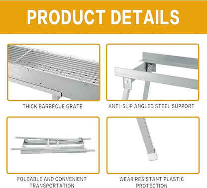 Charcoal Grills Commercial Quality Portable Multiple Size Hibachi BBQ Lamb Skewer Folded Camping Barbecue Grill(39.4x7.1x5.1 inch With Accessories)