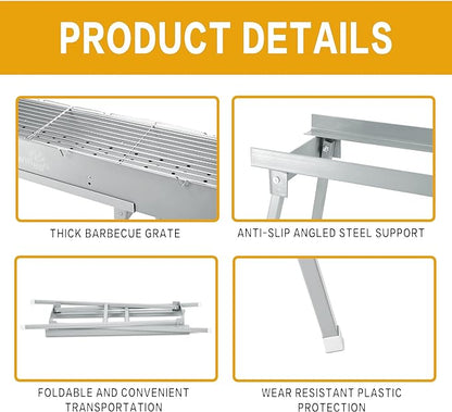 Charcoal Grills Commercial Quality Portable Multiple Size Hibachi BBQ Lamb Skewer Folded Camping Barbecue Grill(31.6x7.1x5.1 inch With Accessories)