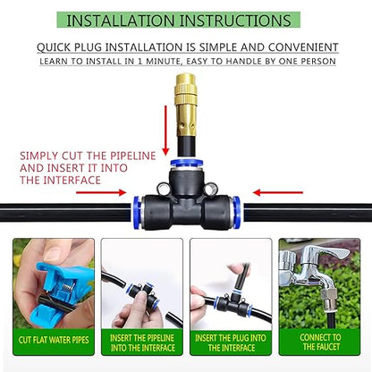 Greenhouse Drip Irrigation Kit Automatic Irrigation System 360°Adjustable 20 Brass Spray Nozzles 12mm Irrigation Tubing Hose Patio Misting Plant Watering with 65Ft Blank Distribution Tubing Hose