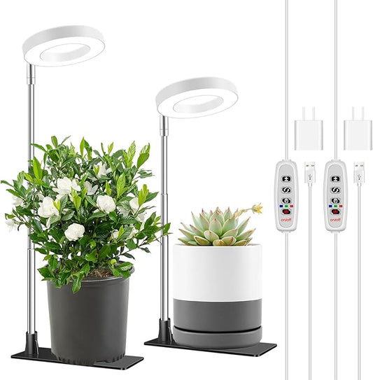 Grow Lights for Indoor Plants,Full Spectrum Plant Lights for Indoor Growing with 3/9/12H Timer, 3 Color Modes, 10 Brightness, 6.5"-26" Height Adjustable Small Grow Light, 2 Pack(3.4in)
