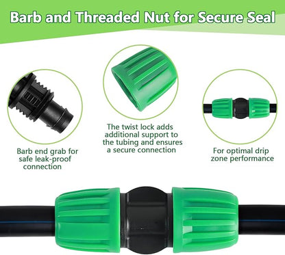 20 Pcs 1/2 Inch Drip Irrigation Fittings Kit (1/2" ID x 0.65" OD), Drip Line Irrigation Locked Barbed Parts for 1/2 Inch Irrigation Tubing