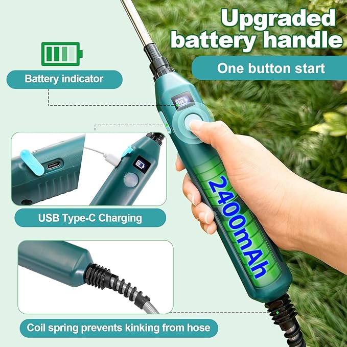 Battery Powered Sprayer Wand,Electric Plant Sprayer Telescopic Watering Wand with 16.4FT Hose,Rechargeable Electric Watering Sprayer Handle with 3 Adjustable Nozzles & Filter for Lawn, Yard and Garden