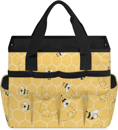 Yellow Bee Gardening Tool Bag,Heavy Duty Garden Tote Bag,Portable Oxford Gardening Storage Basket Organizer Handbag with Pockets Handle,Hand Tools Gifts for Outdoor Garden Lawn Yard