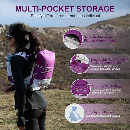 Running Hydration Vest Backpack, Lightweight Water Backpack with 1.6L Water Bladder Daypack for Women Men,Adjustable Running Vest Pack for Trail Running Hiking Cycling Race Marathon