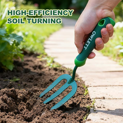 Garden Hand Fork, Carbon Steel Weeder Fork with Rubber Ergonomic Handle, Rust Resistant Small Garden Fork for Uprooting Weed, Digging, Planting, Loosening Soil, Cultivating