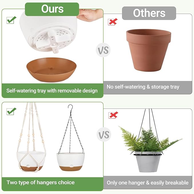 Mkono Hanging Planters for Indoor Plants, 2 Pack 10 Inch Self Watering Pots with Macrame Plant Hangers 2 Kinds Hanging Basket for Outdoor Garden Home Ceiling Window Decor