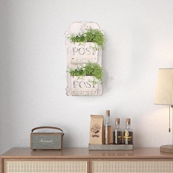 All Chic Outdoor Wall Planters Metal Wall Planter Wall Mounted Planters 2-Tiers White Wall Vase Flower Pot Indoor Outdoor Wall Hanging Planter Shabby Rustic Farmhouse Decor…