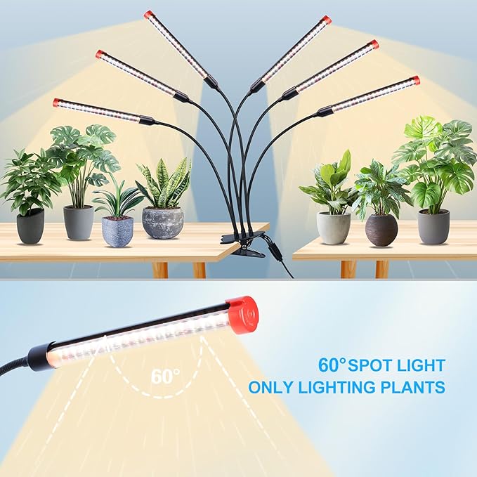 GameChanger! 54W, NOT 15W, 6Head Strong Clip Grow Lights for Indoor Plants with Timer, Best Gift for Plants Lover, LED Plant Growing Lamp for Houseplants, Bonsai, Seed Starting, Seedlings, VEG, Flower