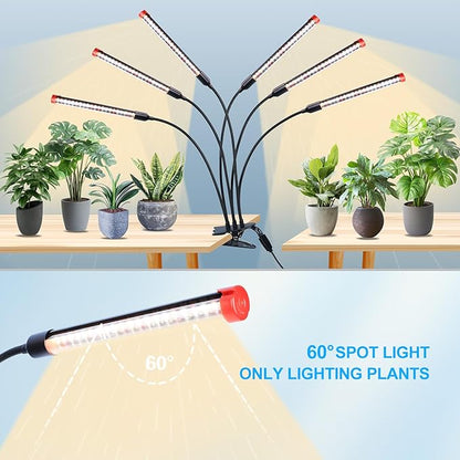 GameChanger! 54W, NOT 15W, 6Head Strong Clip Grow Lights for Indoor Plants with Timer, Best Gift for Plants Lover, LED Plant Growing Lamp for Houseplants, Bonsai, Seed Starting, Seedlings, VEG, Flower