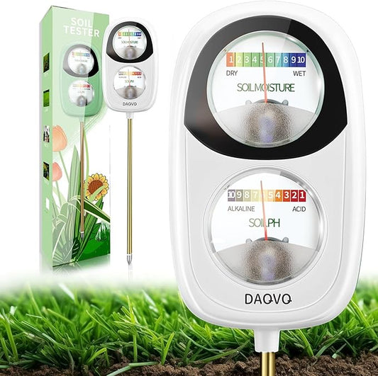 2-in-1 Soil Moisture Meter, Soil PH Meter, Large Dual-Screen Soil PH Tester & Moisture Meter for Plants Indoor&Outdoor Garden,Lawn,Farm Soil Test Kit-No Battery Needed (Milky White)