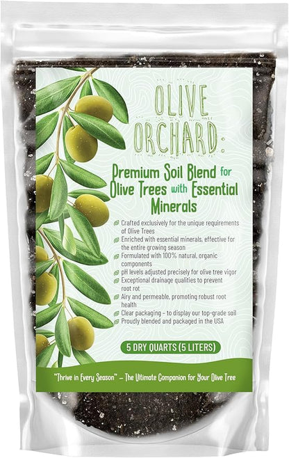 Organic Olive Tree Potting Mix – Fast-Draining, Nutrient-Rich Soil for Indoor & Outdoor Olive Trees – Mediterranean Plant Care – Long-Lasting Formula (5 QUARTS)