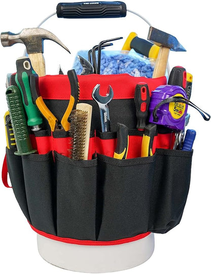 MELOTOUGH Bucket Caddy Organizer Bucket Tool Organizer for Garden Tools Fit 3.5 to 5 Gallon Bucket (Red)