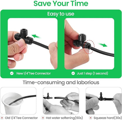 MIXC Quick Connect 1/4" Drip Irrigation Tee Connectors, Universal Barbed Fittings for 1/4" Tubing, Leak-Free Solution for Sprinkler & Drip Systems, 15 Pack