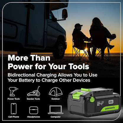 Greenworks 24V Brushless 10PC Power Tool Combo, Drill+Impact Driver+Circular Saw+Recip Saw+Jig Saw+Sander+Light+Multi-Tool+Nailer+Grinder (2) 4.0Ah+2.0Ah Batteries (24,000mAh Power Bank) USB-C Charger