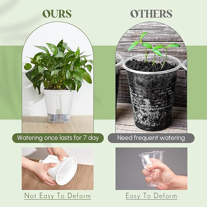 9 Pcs Self Watering Pots for Indoor Plants with Deep Reservoir and High Drainage Holes for Outdoor Plants and Flowers, Bare Root Planter (4.72'',5.91'',7.09'',White)