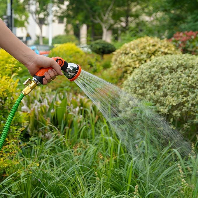 Garden Hose Nozzle, Hose Sprayer Nozzle with 10 Spray Patterns, Thumb Control On Off Valve, High Pressure Metal Water Hose Nozzle for Car Wash, Plants, Pets & Outdoor Cleaning, Orange