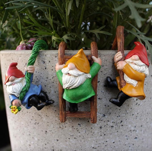 3Pcs Gnomes Set Indoor Outdoor Decor, Miniature Flower Pot Figurines Statue for Fairy Garden Desk Ornament Yard Dwarf Office Window