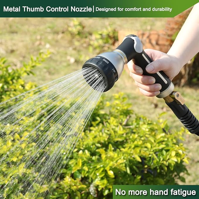 FANHAO Garden Hose Nozzle 100% Heavy Duty Metal, Water Hose Sprayer High Pressure with 8 Spray Patterns, Thumb Control, On Off Valve for Garden Watering, Car and Pet Washing