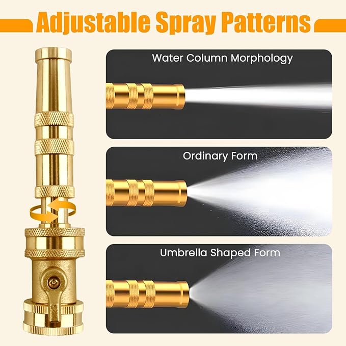 Water Hose Sprayer Nozzle, High Pressure Hose Nozzle with 3/4" GHT Connector, Heavy-Duty Brass Adjustable Twist Hose Nozzle with On-Off Valve for Garden (3 Pack）