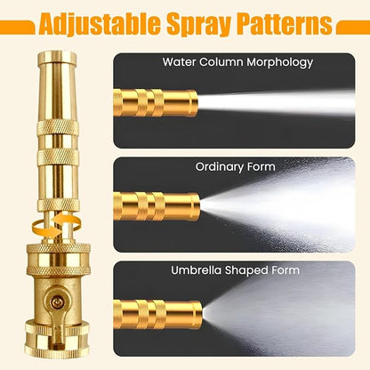 Water Hose Sprayer Nozzle, High Pressure Hose Nozzle with 3/4" GHT Connector, Heavy-Duty Brass Adjustable Twist Hose Nozzle with On-Off Valve for Garden (3 Pack）