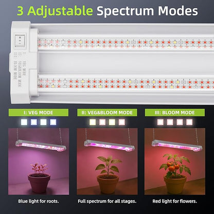 Hlite 16inch Adjustable Full Spectrum Plant Growing Lamps- Linkable Grow Lights for Indoor Plants Plug and Hanging Design with On/Off Switch Timer Hanging Grow Light from Seedling to Flowering，White