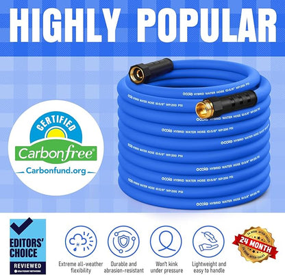 Heavy Duty Garden Hose 75 ft, Non-Expanding Flexible Water Hose, Kink Resistant Lightweight Hybrid Hose, Leakproof Hose Male to Female Fittings