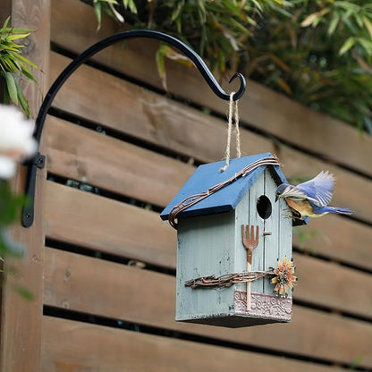 Worth Garden 6-Pack 14" Plant Hanger Bracket - Hand-Forged Wrought Iron Powder-Coated Heavy Duty Wall Hooks - Black Curved Plant Hanging Hooks for Bird Feeders, Flower Baskets, Indoor & Outdoor Use