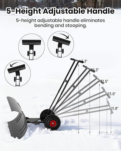 36” Snow Shovel for Driveway,Heavy Duty Wheeled Rolling Shovels 5 Position Angled Blade, Ergonomic Handle & Rubber Wheels for Efficient Snow Removal, Snow Plow for Doorway,Driveway and Sidewalks