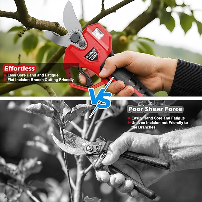 Electric Pruning Shears 21V - Max 1.77"(45mm) Cutting Diameter Cordless Pruning Shears Garden Tool with LCD Display & 2 x 2000mAh Battery & Brushless Motor For Orchard Tree Branch Trimming